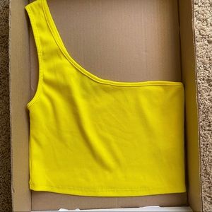 bright yellow one shoulder tank top